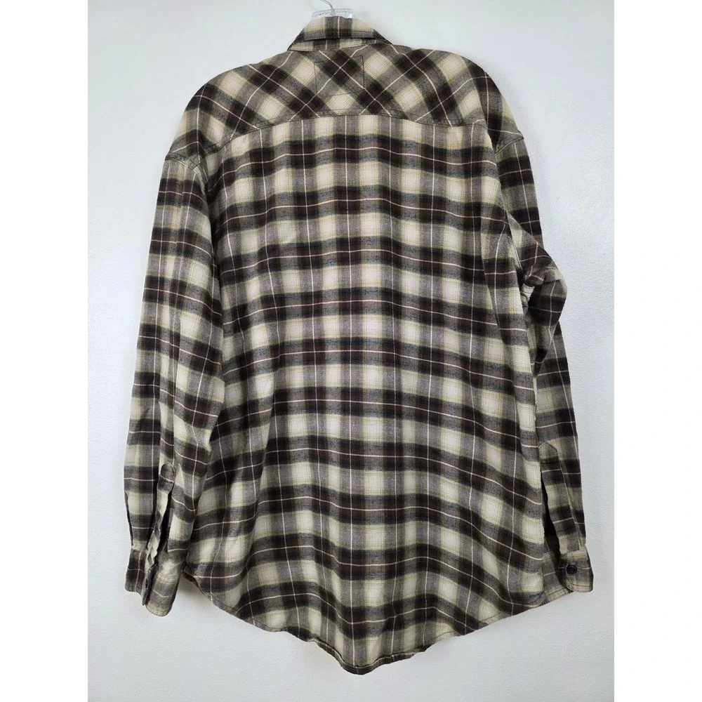 Levis Shirt Mens Large Brown Beige Plaid Button Up Flannel Western Workwear Warm